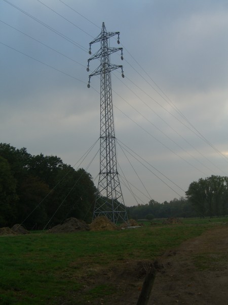 Strommast mit Halteseilen